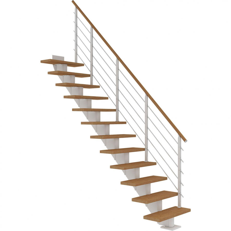 DOLLE Mittelholmtreppe Hamburg, inkl. einseitigem Designgeländer, Design (weiß), 259 cm - 301 cm,75 cm,Eiche, geölt,Geradelaufend Image