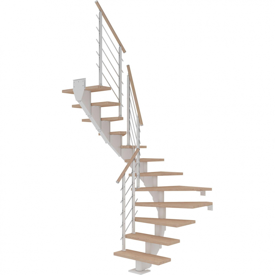 DOLLE Mittelholmtreppe Hamburg, inkl. einseitigem Designgeländer, Design (weiß), 1/2 gewendelt,259 cm - 301 cm,75 cm,Eiche weiß, geölt Image