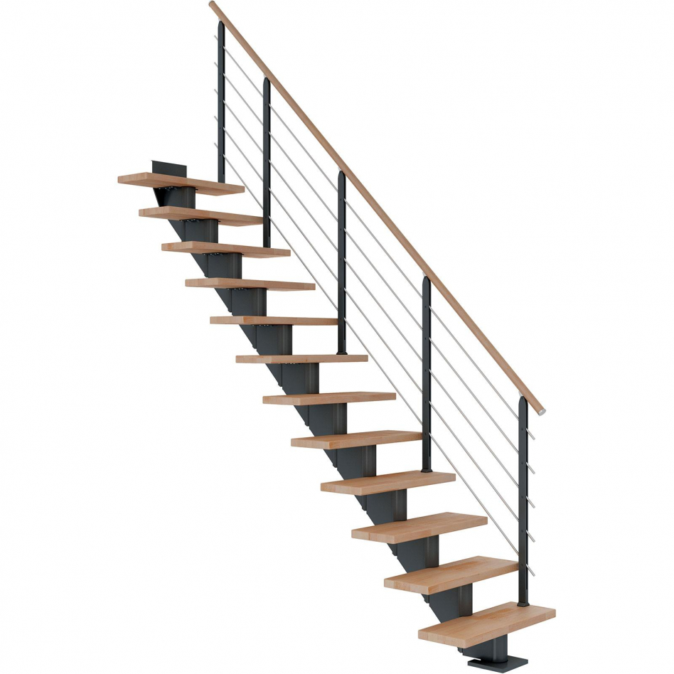 DOLLE Mittelholmtreppe Hamburg, inkl. einseitigem Designgeländer, Design (anthrazit), 278 cm - 322 cm,75 cm,Buche, geölt,Geradelaufend Image