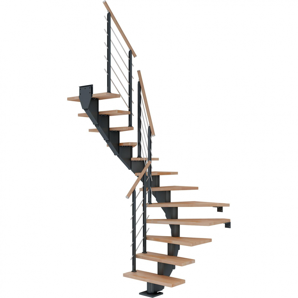 DOLLE Mittelholmtreppe Hamburg, inkl. einseitigem Designgeländer, Design (anthrazit), 1/2 gewendelt,222 cm - 258 cm,75 cm,Buche, geölt Image