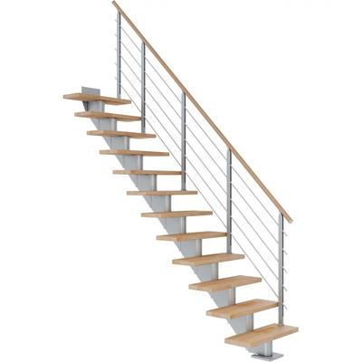 DOLLE Mittelholmtreppe Hamburg, inkl. einseitigem Designgeländer, Design (perlgrau), 259 cm - 301 cm,85 cm,Buche, geölt,