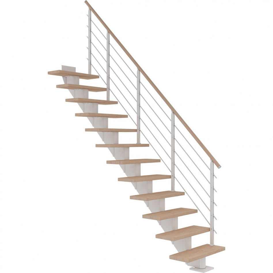 DOLLE Mittelholmtreppe Hamburg, inkl. einseitigem Designgeländer, Design (weiß), 259 cm - 301 cm,85 cm,Eiche weiß, geölt,Geradelaufend Image
