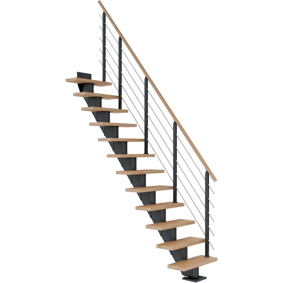 DOLLE Mittelholmtreppe Frankfurt, inkl. einseitigem Designgeländer, Design (anthrazit), 222 cm - 258 cm,65 cm,Buche, geölt,Geradelaufend Image