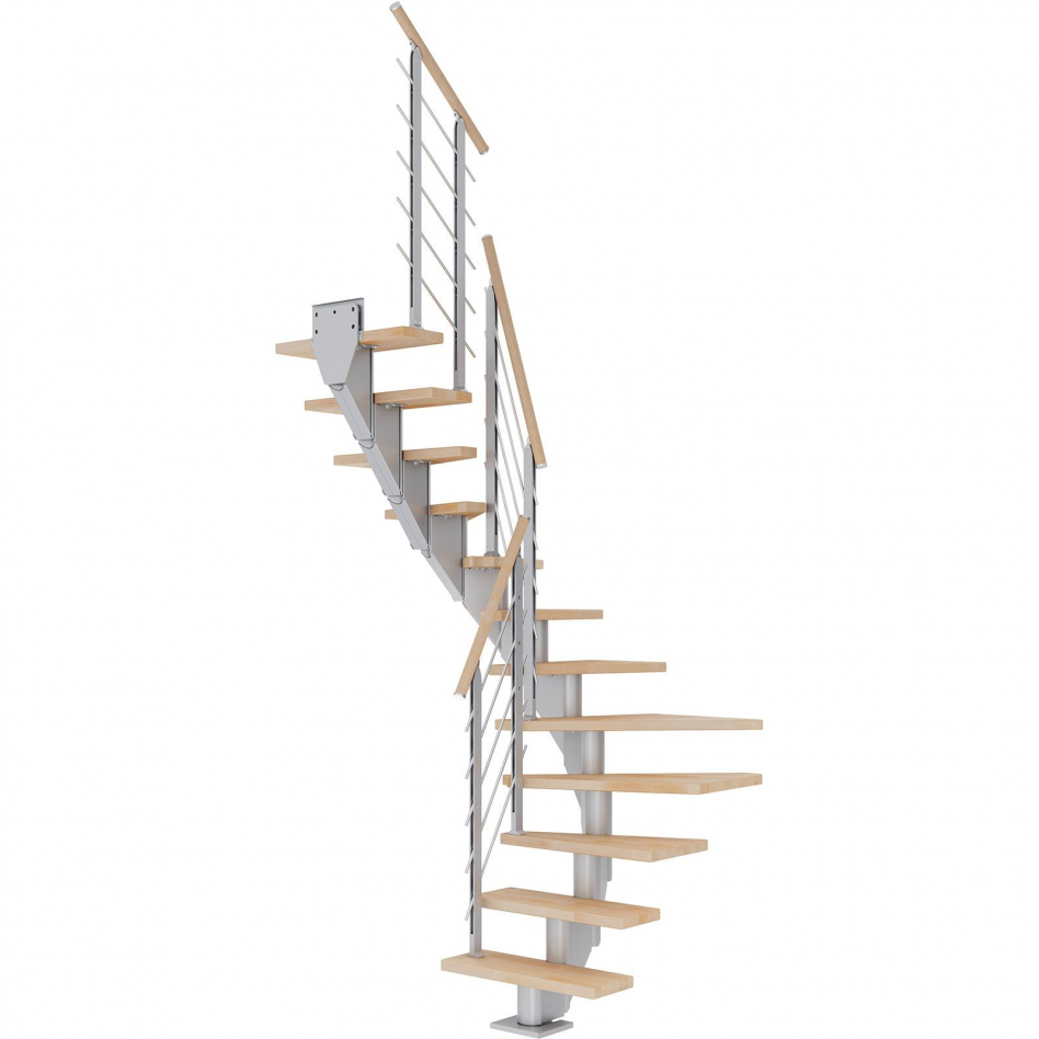 DOLLE Mittelholmtreppe Frankfurt, inkl. einseitigem Designgeländer, Design (perlgrau), 1/2 gewendelt,259 cm - 301 cm,75 cm,Buche, geölt Image