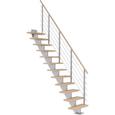 DOLLE Mittelholmtreppe Frankfurt, inkl. einseitigem Designgeländer, Design (perlgrau), 222 cm - 258 cm,75 cm,Eiche weiß,