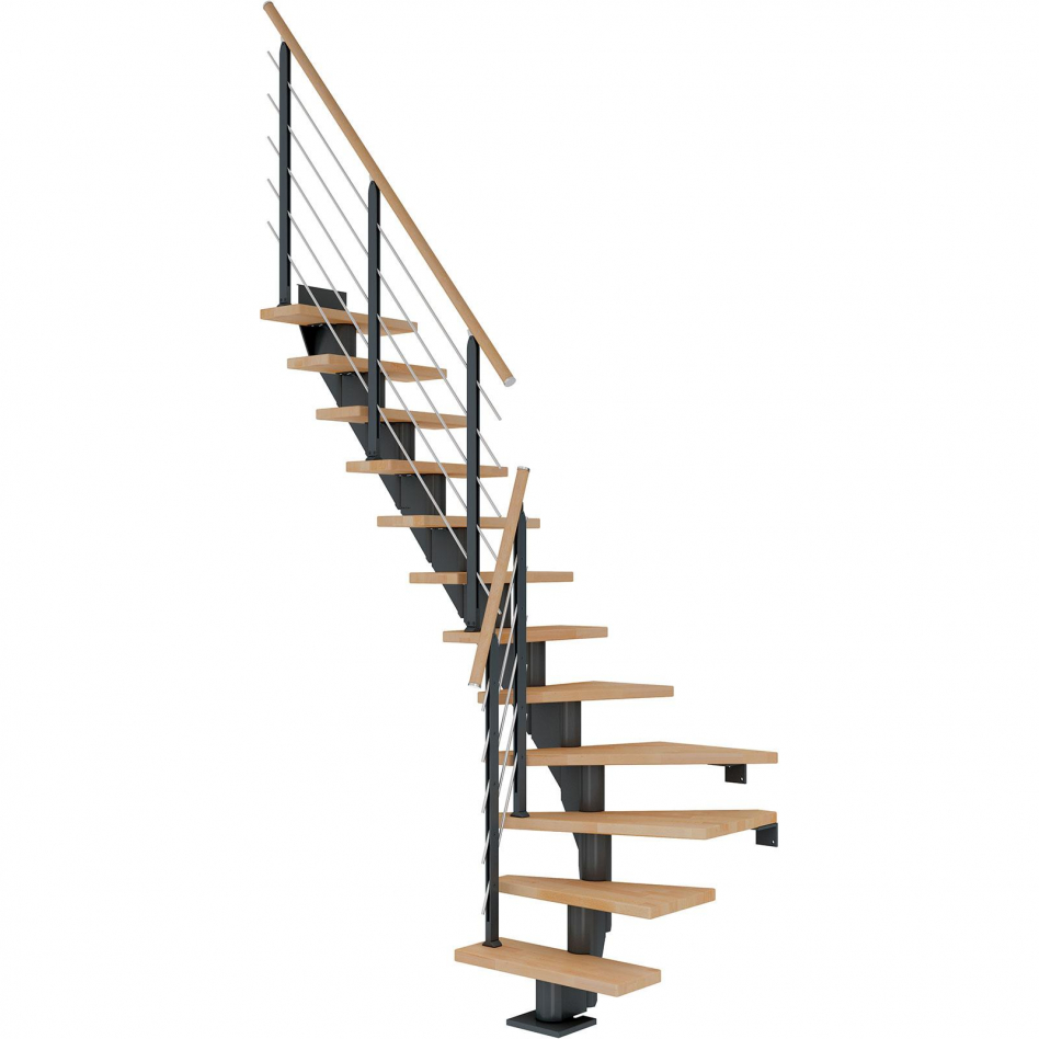 DOLLE Mittelholmtreppe Frankfurt, inkl. einseitigem Designgeländer, Design (anthrazit), 1/4 gewendelt,240 cm - 279 cm,75 cm,Buche, geölt Image
