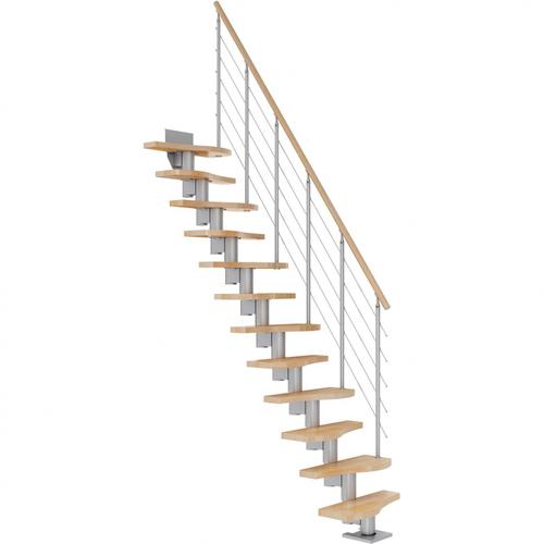 DOLLE Mittelholmtreppe Basel, inkl. einseitigem Edelstahlgeländer, Edelstahl (perlgrau), 240 cm – 292 cm,Buche