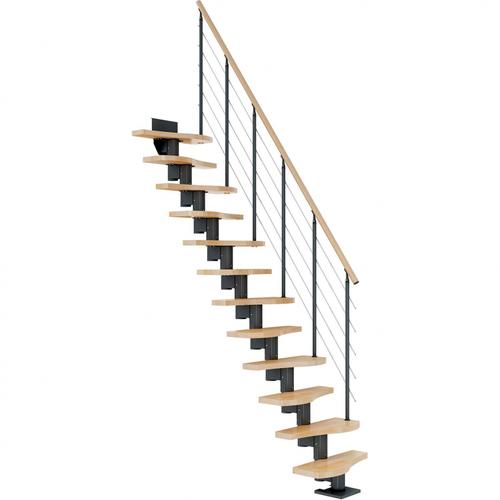 DOLLE Mittelholmtreppe Basel, inkl. einseitigem Edelstahlgeländer, Edelstahl (anthrazit), 259 cm – 315 cm,Buche