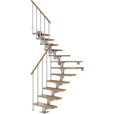 DOLLE Mittelholmtreppe Cork, inkl. einseitigem Geländer, Einzelstab (perlgrau), 1/4 gewendelt,259 cm - 315 cm,75 cm,Eich