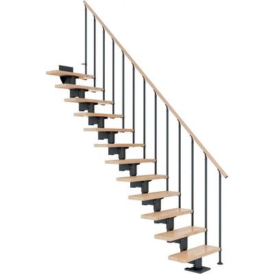 DOLLE Mittelholmtreppe Cork, inkl. einseitigem Geländer, Einzelstab (anthrazit), 259 cm - 315 cm,75 cm,Buche,Geradelaufe