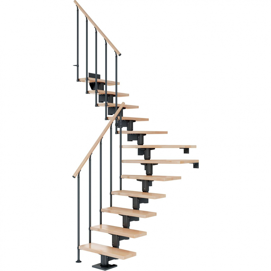 DOLLE Mittelholmtreppe Cork, inkl. einseitigem Geländer, Einzelstab (anthrazit), 1/4 gewendelt,278 cm - 337 cm,75 cm,Buche Image