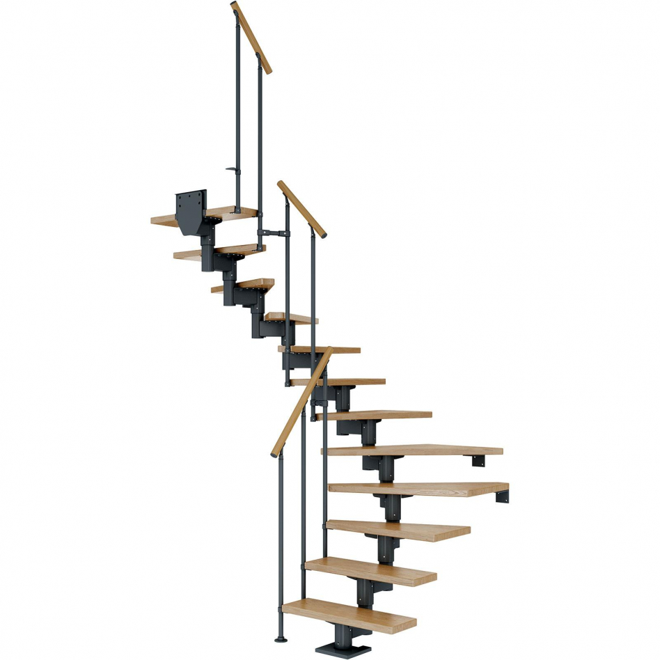 DOLLE Mittelholmtreppe Cork, inkl. einseitigem Geländer, Einzelstab (anthrazit), 1/2 gewendelt,259 cm - 315 cm,75 cm,Eiche Image