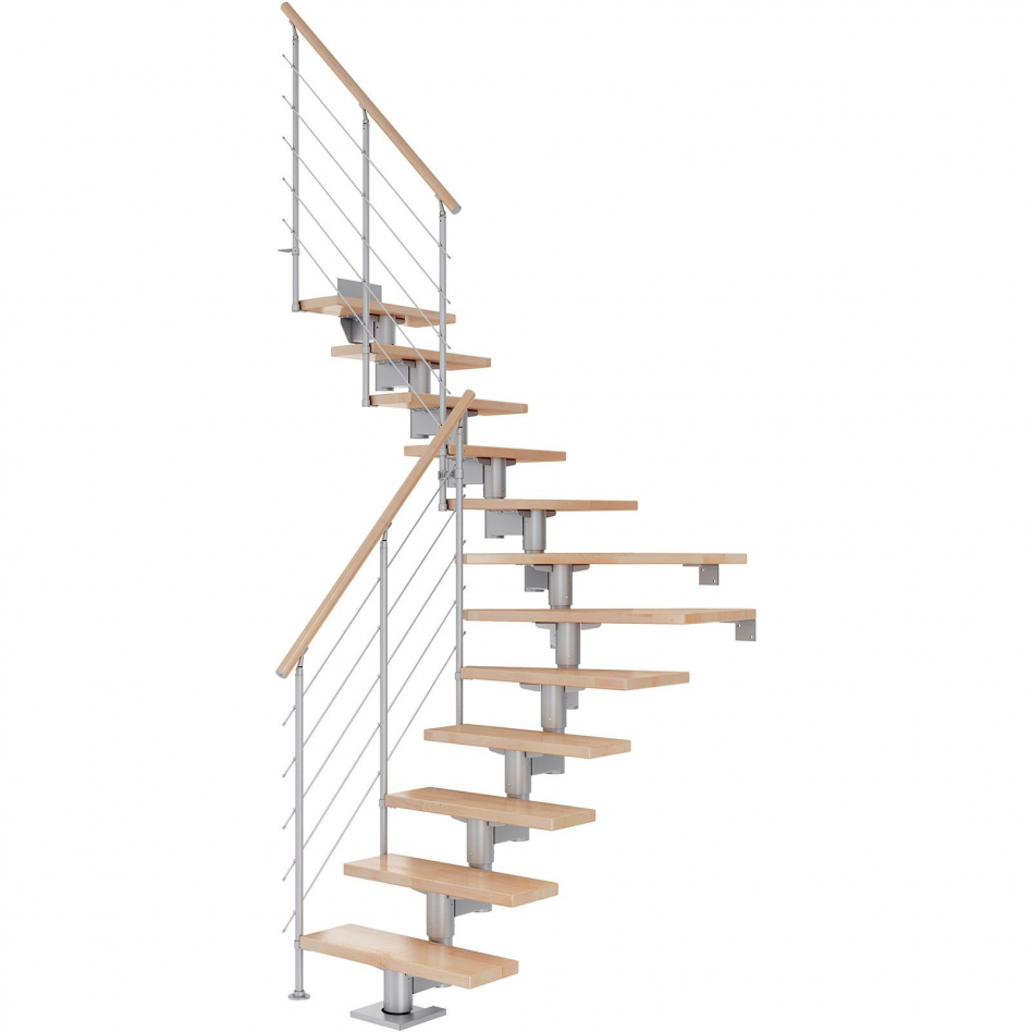 DOLLE Mittelholmtreppe Cork, inkl. einseitigem Geländer, Edelstahl (perlgrau), 1/4 gewendelt,259 cm - 315 cm,75 cm,Buche Image