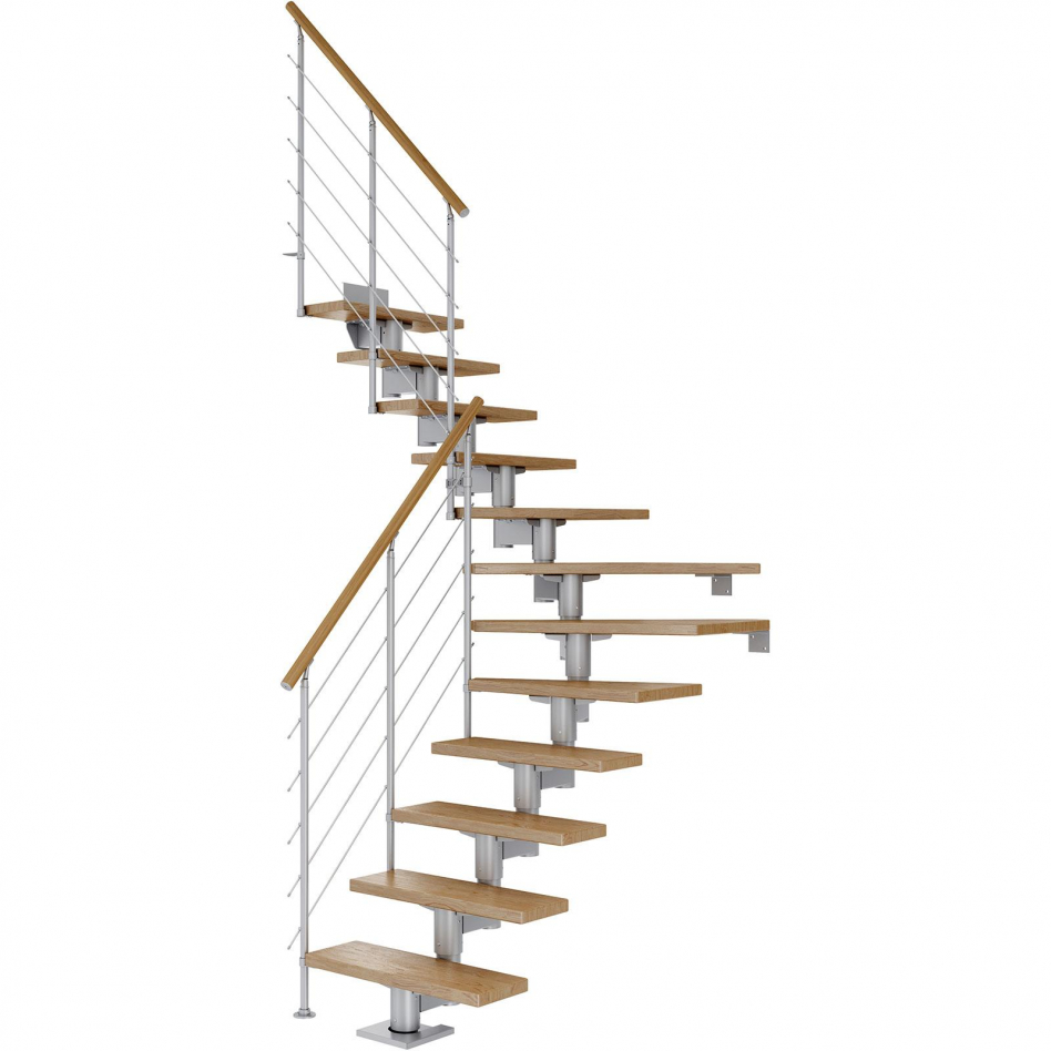 DOLLE Mittelholmtreppe Cork, inkl. einseitigem Geländer, Edelstahl (perlgrau), 1/4 gewendelt,222 cm - 270 cm,75 cm,Eiche Image