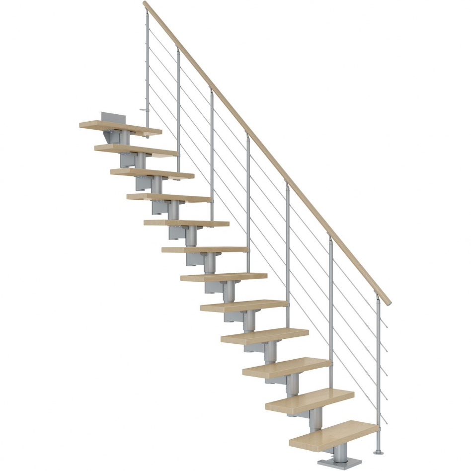 DOLLE Mittelholmtreppe Cork, inkl. einseitigem Geländer, Edelstahl (perlgrau), 259 cm - 315 cm,75 cm,Ahorn,Geradelaufend Image