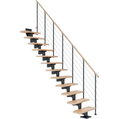 DOLLE Mittelholmtreppe Cork, inkl. einseitigem Geländer, Edelstahl (anthrazit), 222 cm - 270 cm,75 cm,Buche,Geradelaufen