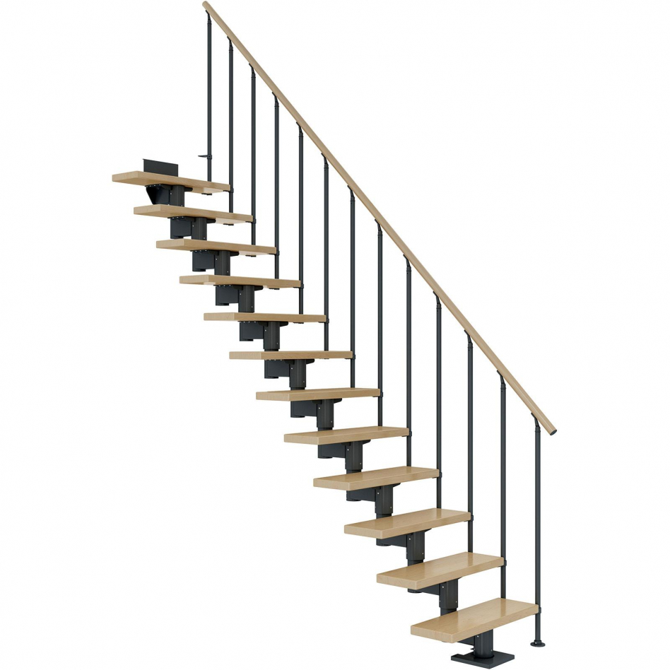 DOLLE Mittelholmtreppe Cork, inkl. einseitigem Geländer, Edelstahl (anthrazit), 240 cm - 292 cm,75 cm,Ahorn,Geradelaufend Image