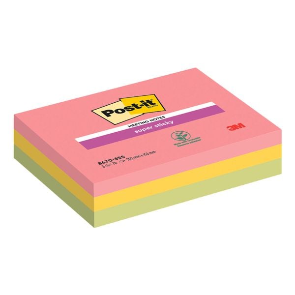 Post-it Super Sticky Haftnotizen »Meeting Notes« 203 x 153 mm - 3 Blöcke mehrfarbig mehrfarbig Image