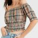 American Eagle Outfitters Tops | American Eagle Plaid Off Shoulder Multicolor Women's Sz S | Color: Blue/Pink | Size: S