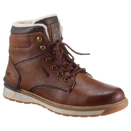 Winterboots MUSTANG SHOES Gr. 44, braun (cognac-used) Herren Schuhe Casusalmode, Schnürboots, Winterstiefel mit Ösen und Logo-Aufnäher