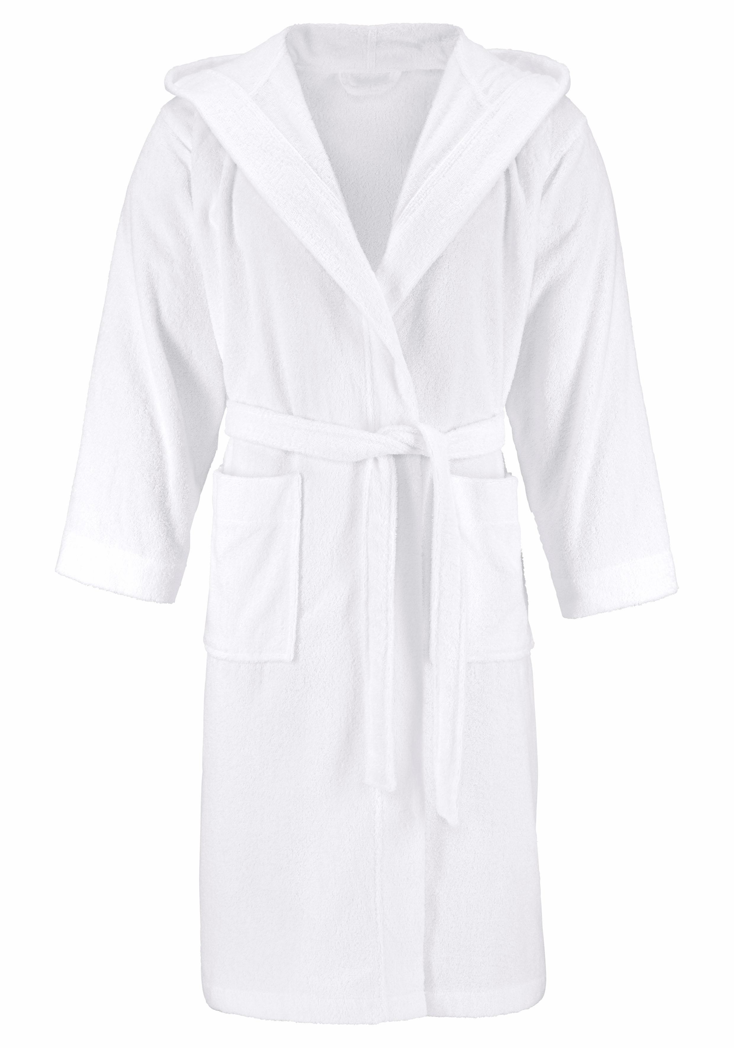 Unisex-Bademantel BRUNO BANANI "Robby, ideal für Sauna & Spa, Standardlänge & Überlänge" Gr. M, weiß, L:120cm, Walkfrottee, Hausmäntel, Damen & Herren Bademäntel, Baumwolle, mit Taschen, Sauna, XS-3XL Image