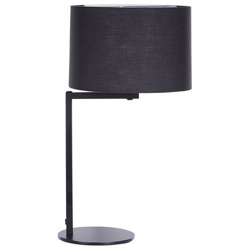 Tischlampe Schwarz Stoffschirm Trommelform Eisen Lampenfuß Nachttischlampe mit Schalter Modern Design Minimalistisch