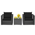 Costway 3 Pieces Patio Wicker Conversation Set with Cushion-Black