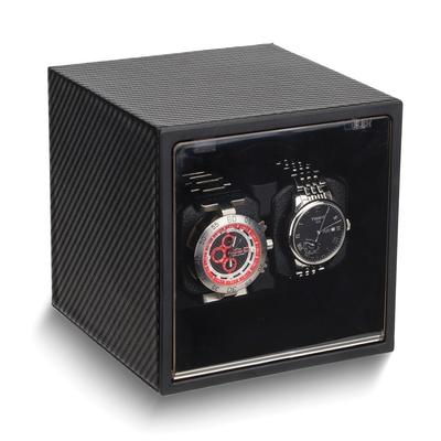 Curata Carbon Fiber with Acrylic Window Wood Composite Dual Watch Winder (Ac Or Batteries)