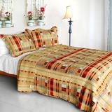 Cotton 3PC Vermicelli-Quilted Plaid Patchwork Quilt Set (Full/Queen Size)