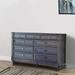 Dexi 65 Inch Dresser, 9 Drawers, Metal Ring Handles, Wood, Gray and Silver