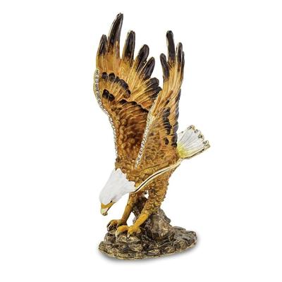 Curata Pewter Crystals Gold-Tone Enameled Majestic Gliding Bald Eagle Trinket Box on 18 Inch Necklace