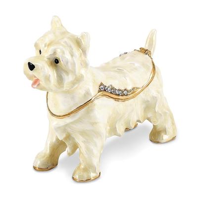 Curata Pewter Crystals Gold-Tone Enameled Westie West Highland White Terrier Trinket Box on 18 Inch Necklace