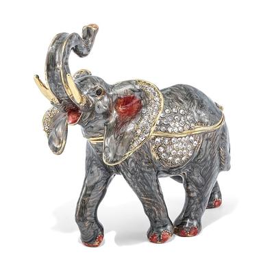 Curata Pewter Crystals Gold-Tone Enameled Zara Trumpeting Elephant Trinket Box on 18 Inch Necklace