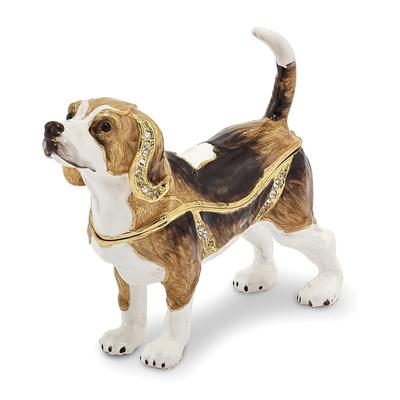 Curata Pewter Bejeweled Crystals Gold-Tone Enameled Beauregard Beagle Trinket Box on 18 Inch Necklace