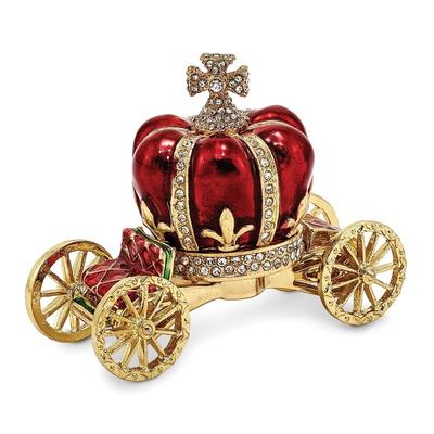 Curata Pewter Crystals Gold-Tone Enameled Her MajestyS Crown Carriage Trinket Box on 18 Inch Necklace