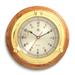 Curata Oak Wood Lacquered Brass Porthole Quartz Clock with Military Time