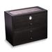 Curata Matte Black Finish Glass Lid 3-Drawer with Clock Velour Lined Wooden 48-Watch Box