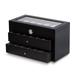 Curata Matte Black Finish Glass Lid 2-Drawer with Clock Velour Lined Wooden 36-Watch Box
