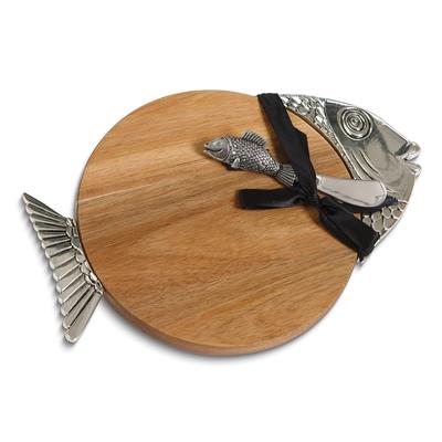 Curata Acacia Wood Tropical Fish Cheese Board with Stainless Steel Knife