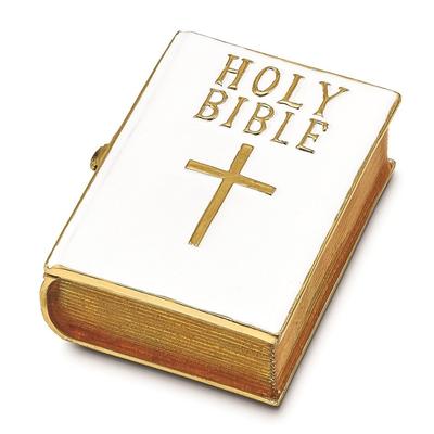 Curata Pewter Bejeweled Crystals Gold-Tone Enameled Prayer White Bible Trinket Box on 18 Inch Necklace