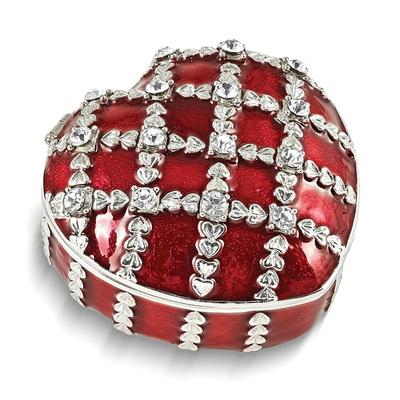 Curata Pewter Bejeweled Crystals Silver-Tone Enameled Valentine Heart Trinket Box on 18 Inch Necklace