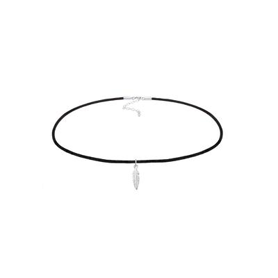 Elli - Elli Naszyjnik Choker Feder Anhänger Satin Band Boho 925 Silber Ketten 1 ct Damen