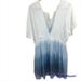 Free People Dresses | Free People Dip Dye V-Neck Mini Dress Women's Casual Cap Sleeves Sz M | Color: Blue/White | Size: M