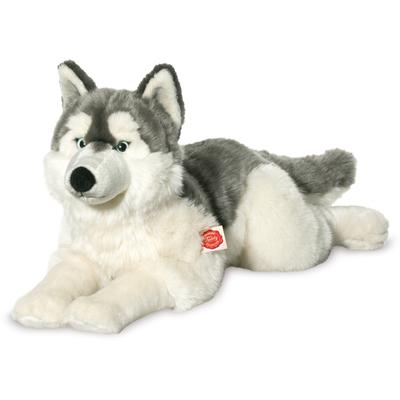 Kuscheltier TEDDY HERMANN "Husky liegend, 60 cm", grau (grau, weiß), Plüschfiguren, KinderL:60cm, Plüsch, zum Teil aus recyceltem Material, L:60cm