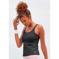 Funktionsshirt LASCANA ACTIVE, Damen, Gr. XL (48/50), schwarz, Jersey, Obermaterial: 95% Baumwolle, 5% Elasthan, unifarben, Mesh, sportlich, Basic hüftlang, Rundhals, ohne Ärmel, Shirts, mit beschrifteten Trägern und Mesh-Einsatz