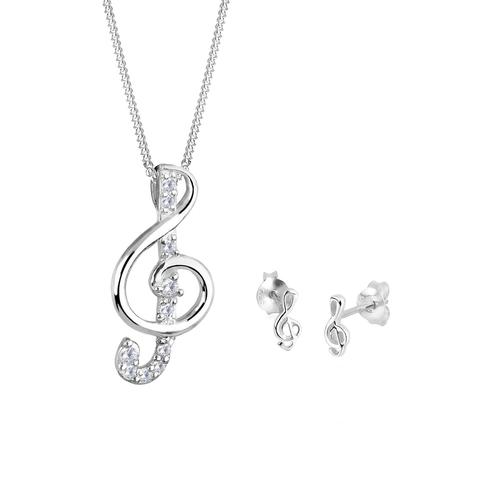 Elli - Notenschlüssel Zirkonia 925 Sterling Silber Schmuck-Set 1 ct Damen