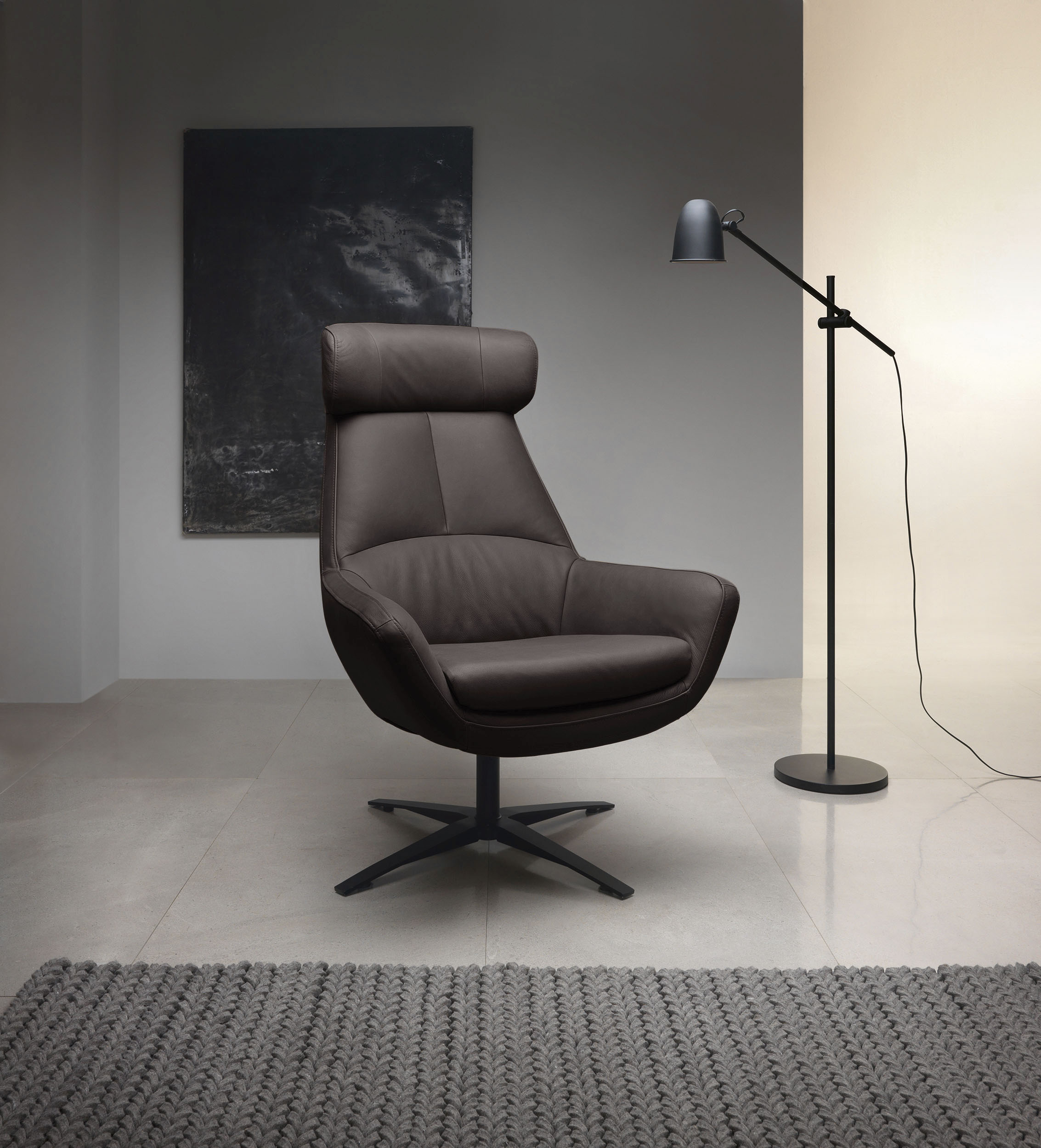 Drehsessel BETYPE "Be Organic High Back, Loungesessel, Hochlehnsessel", grau (ebony), B:81cm H:92cm T:83cm, 100% Echtleder, Sessel, in elegantem Design mit Drehfunktion