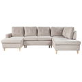 Sofa mit Schlaffunktion Beige Samtstoff U-Form Ecksofa mit Stauraum 4-Sitzer Schlafsofa für Wohnzimmer