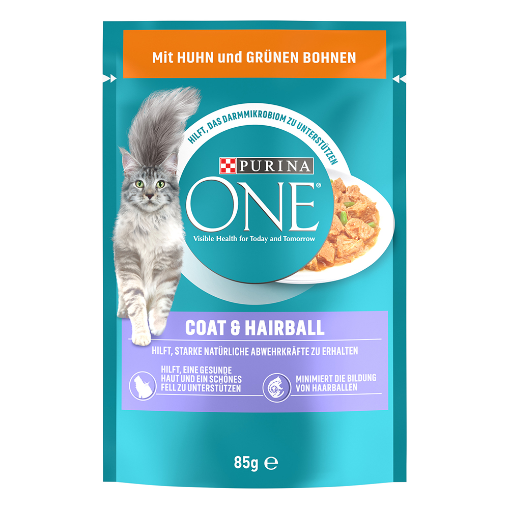 PURINA ONE Coat & Hairball Umido per gatto - 26 x 85 g con Pollo e Fagiolini