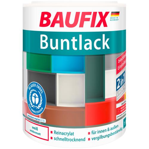 Baufix Acryl-Buntlack Buntlack seidenmatt, 1 Liter, weiß Lacke Farben Bauen Renovieren